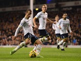 Roberto Soldado of Spurs scores their second goal during the Barclays Premier League match between Tottenham Hotspur and Everton at White Hart Lane on November 30, 2014