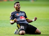 Roy Krishna of the Phoenix celebrates after scoring a goal during the round eight A-League match between Wellington Phoenix and Melbourne City at Westpac Stadium on November 30, 2014