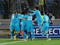 Zenit's players celebrate their goal during the UEFA Champions league group C football match against Benfica in St. Petersburg on November 26, 2014