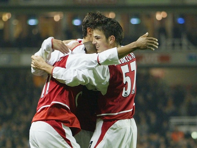 Francesc Fabregas of Arsenal celebrates scoring the 5th goal during the Carling Cup fourth round match between Arsenal and Wolverhampton Wanderers at Highbury on December 2, 2003