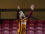 Billy Clarke of Bradford City celebrates scoring the first goal during the FA Cup Second Round football match between Bradford City and Dartford at Coral Windows Stadium, Valley Parade on December 7, 2014