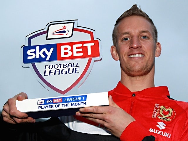 MK Dons' Carl Baker with his Player of the Month award for November on December 4, 2014