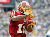 DeSean Jackson #11 of the Washington Redskins reacts after catching a first-down pass in the first quarter against the Philadelphia Eagles on September 21, 2014