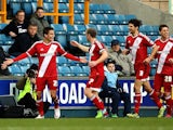 Middlesbrough celebrate with Jelle Vossen after he scores to make it 1-0 during the Sky Bet Championship match against Millwall on December 6, 2014