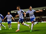 Jonathan Franks of Hartlepool (7) celebrates after scoring the opening goal during the FA Cup Second round match against Blyth Spartans on December 5, 2014