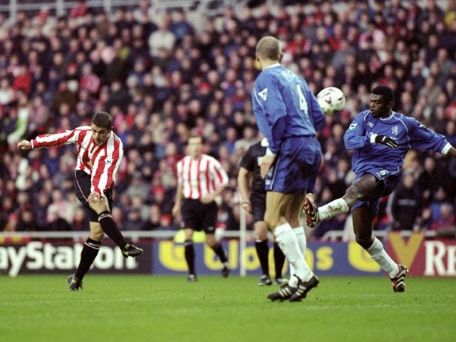 Kevin Phillips of Sunderland scores his first against Chelsea during the FA Carling Premiership match at the Stadium of Light in Sunderland on December 4, 1999