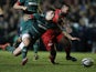 Leicester's English scrum half Ben Youngs is tackled by Toulon's French centre Mathieu Bastareaud in the European Champions Cup rugby union match between Leicester Tigers and Toulon at Welford Road stadium in Leicester, central England on December 7, 2014