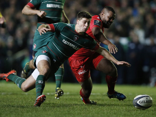 Leicester's English scrum half Ben Youngs is tackled by Toulon's French centre Mathieu Bastareaud in the European Champions Cup rugby union match between Leicester Tigers and Toulon at Welford Road stadium in Leicester, central England on December 7, 2014