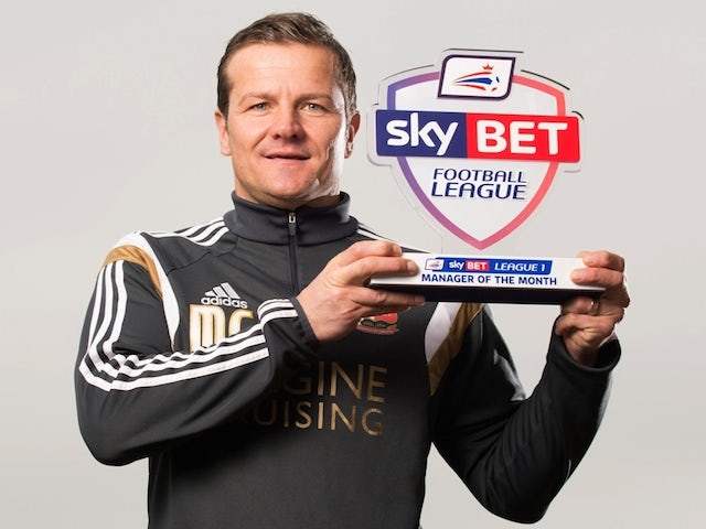 Swindon Town boss Mark Cooper with his Manager of the Month award for November on December 4, 2014