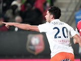 Montpellier's French midfielder Morgan Sanson celebrates after scoring a goal during the French L1 football match against Rennes on December 6, 2014