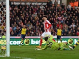 Bojan Krkic of Stoke City scores his team's second goal during the Barclays Premier League match between Stoke City and Arsenal at the Britannia Stadium on December 6, 2014