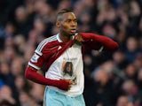 West Ham United's Senegalese striker Diafra Sakho celebrates scoring their third goal during the English Premier League football match between West Ham United and Swansea City at the Boleyn Ground, Upton Park, in east London on December 7, 2014