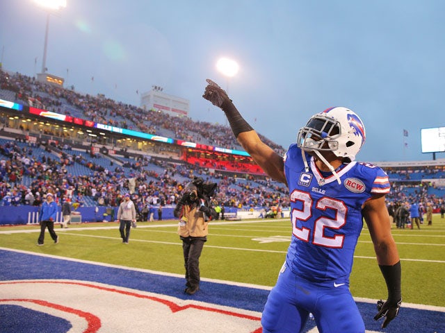 Fred Jackson #22 of the Buffalo Bills celebrates after beating the Green Bay Packers at Ralph Wilson Stadium on December 14, 2014