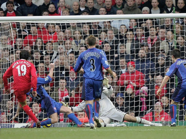 Fernanado Morientes of Liverpool scores the first goal during the Barclays Premiership match between Liverpool and Middlesbrough at Anfield on December 10, 2005