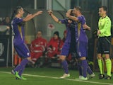 Borja Valero of Fiorentina celebrates after scoring the opening goal during the Serie A match between AC Cesena and ACF Fiorentina at Dino Manuzzi Stadium on December 14, 2014