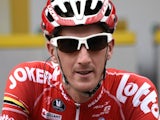 Belgium's Jurgen Van Den Broeck is pictured as he leaves the signature ceremony in Gerardmer, before the start of the 170 km ninth stage of the 101st edition of the Tour de France on July 13, 2014