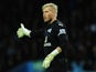 Leicester goalkeeper Kasper Schmeichel in action during the Barclays Premier League match between Aston Villa and Leicester City at Villa Park on December 7, 2014