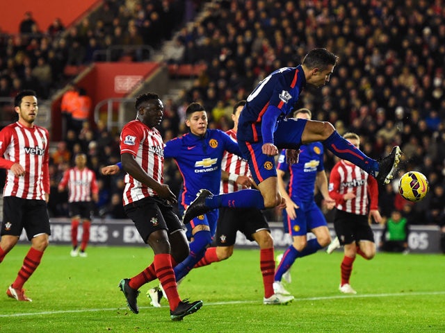  Robin van Persie of Manchester United scores his second goal during the Barclays Premier League match between Southampton and Manchester United at St Mary's Stadium on December 8, 2014
