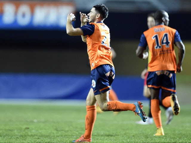 Montpellier's French midfielder Morgan Sanson celebrates after scoring a goal during the French L1 football match between Montpellier and Lens on December 13, 2014