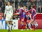 Bayern Munich's midfielder Thomas Mueller celebrates scoring a penalty during the UEFA Champions League Group E second-leg football match against CSKA Moscow on December 10, 2014