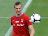 Czech Republic's Tomas Necid kicks a ball during a training session of the Czech national football team on May 31, 2012