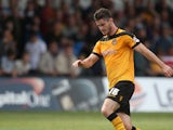 Andrew Hughes of Newport County in action during the Sky Bet League Two match between Newport County and Northampton Town at Rodney Parade on September 13, 2014