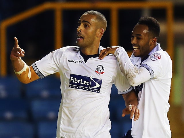 Darren Pratley of Bolton Wanderers celebrates scoring with team mate Rob Hall during the Sky Bet Championship match against Millwall on December 19, 2014