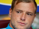 John Guidetti of Manchester City before the pre-season friendly at Tynecastle Stadium on July 18, 2014