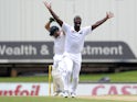 West Indies bowler Kemar Roach unsuccesfully appeals for the wicket of South African batsman AB De Villiers during the first day of the First test match between South Africa and the West Indies at the Supersport Park in Centurion on December 17, 2014