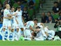 Melbourne City players celebrate a goal during the round 12 A-League match between Melbourne City FC and Melbourne Victory at AAMI Park on December 20, 2014