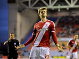 Middlesbroughs Patrick Bamford celebrates his goal during the Sky Bet Championship match between Wigan Athletic and Middlesbrough at DW Stadium on November 22, 2014 