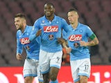 Duvan Zapata of Napoli celebrates after scoring the opening goal during the Serie A match betweeen SSC Napoli and FC Parma at Stadio San Paolo on December 18, 2014