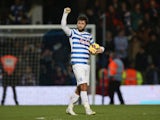 Charlie Austin of QPR celebrates victory after his three goals during the Barclays Premier League match between Queens Park Rangers and West Bromwich Albion at Loftus Road on December 20, 2014
