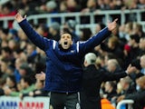 Sunderland manager Gus Poyet celebrates the winning goal during the Barclays Premier League match between Newcastle United and Sunderland at St James' Park on December 21, 2014