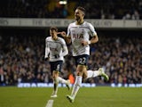 Tottenham Hotspur's Belgian midfielder Nacer Chadli celebrates scoring their second goal during the English League Cup quarter-final football match between Tottenham Hotspur and Newcastle United at White Hart Lane in London on December 17, 2014
