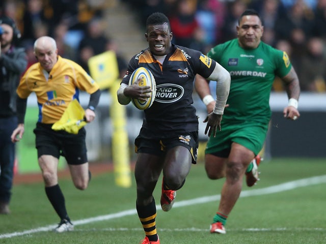 Christian Wade of Wasps breaks clear with the ball during the Aviva Premiership match between Wasps and London Irish at the Ricoh Arena on December 21, 2014