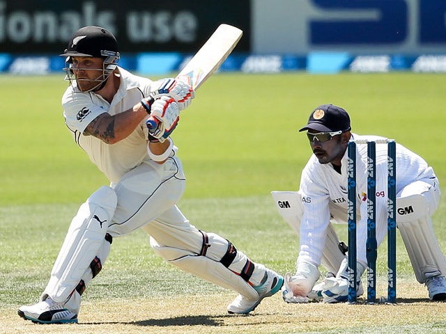 Brendon McCullum of New Zealand bats during day one of the First Test match between New Zealand and Sri Lanka at Hagley Oval on December 26, 2014