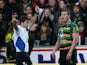 Northampton captain Dylan Hartley is shown the red card and sent off by referee JP Doyle during the Aviva Premiership match against Leicester on December 20, 2014