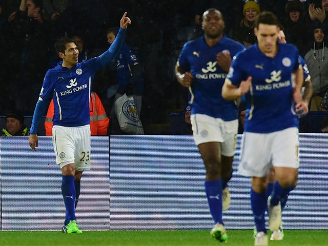 Leicester City's Argentinian striker Leonardo Ulloa celebrates scoring their first goal to equalise during the English Premier League football match between Leicester City and Tottenham Hotspur at King Power Stadium in Leicester, central England on Decemb