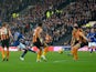 Riyad Mahrez of Leicester City scores the opening goal during the Barclays Premier League match between Hull City and Leicester City at KC Stadium on December 28, 2014
