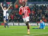 Mame Biram Diouf of Stoke City celebrates as he scores their second goal during the Barclays Premier League match on December 28, 2014