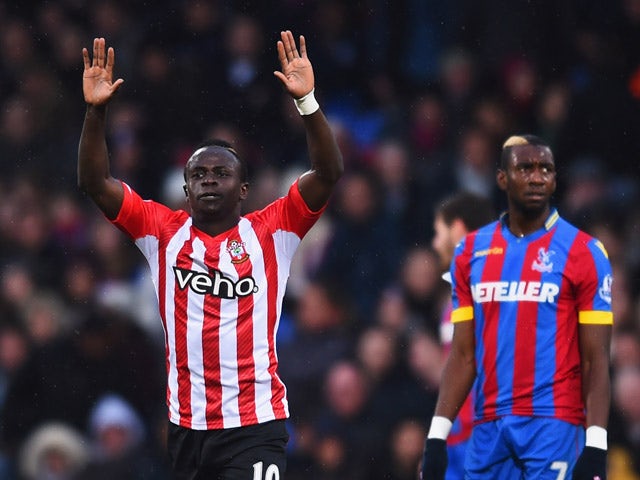 Sadio Mane of Southampton celebrates scoring their first goal during the Barclays Premier League match between Crystal Palace and Southampton at Selhurst Park on December 26, 2014