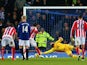 Bojan Krkic of Stoke City scores the first goal from the penalty spot past Tim Howard of Everton during the Barclays Premier League match between Everton and Stoke City at Goodison Park on December 26, 2014