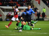 Ryan Fraser of Bournemouth celebrates after scoring their third goal during the FA Cup Third Round match between Rotherham United and Bournemouth at The New York Stadium on January 3, 2015