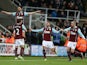 Burnley's Scottish midfielder George Boyd celebrates scoring their third goal with Burnley's English defender Kieran Trippier and teammates during the English Premier League football match between Newcastle United and Burnley at St James' Park in Newcastl