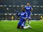 Kurt Zouma of Chelsea celebrates with Gary Cahill as he scores their third goal during the FA Cup Third Round match between Chelsea and Watford at Stamford Bridge on January 4, 2015