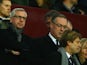 Former Newcastle United manager Alan Pardew looks on as Co-Chairman Steve Parish of Crystal Palace takes his seat during the Barclays Premier League match between Aston Villa and Crystal Palace at Villa Park on January 1, 2015