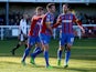 Scott Dann of Crystal Palace celebrates his second goal during to the FA Cup third round match between Dover Athletic and Crystal Palace at the Crabble Athletic ground on January 4, 2015