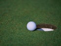 A general view of a golf ball sitting near a hole for the Michelob Championships at the Kingsmill Golf Course in Williamsburg