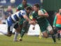 Anthony Allen of Leicester is tackled by Matt Banahan during the Aviva Premiership match between Leicester Tigers and Bath at Welford Road on January 4, 2015